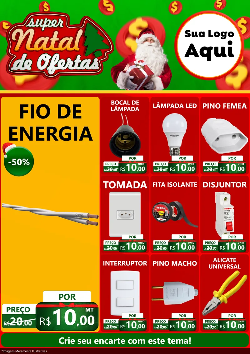 Modelo de Encarte para Encarte A4 Vertical com o tema Super Natal de Ofertas para Materiais Elétricos