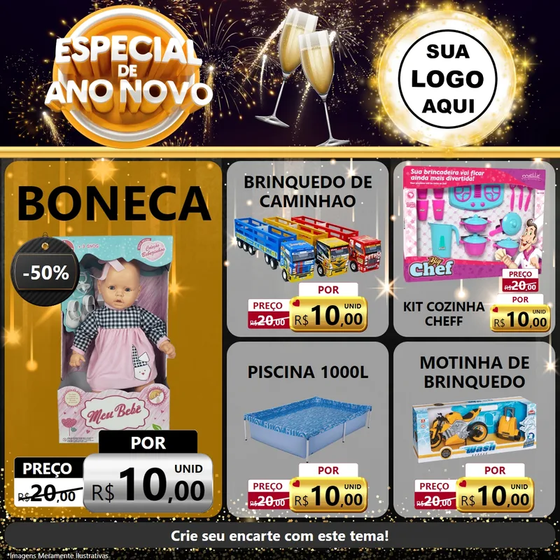 Modelo de Rede Social para Feed Facebook com o tema Especial de Ano Novo para Brinquedos