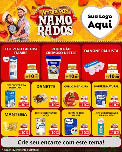 Modelo de Rede Social para Feed Instagram com o tema Arraiá dos Namorados para Frios e Laticínios
