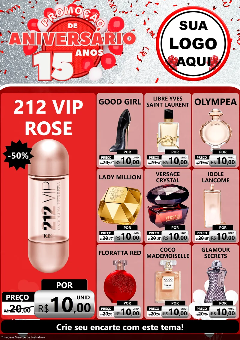 Modelo de Encarte para Encarte A4 Vertical com o tema Promoção de Aniversário - 15 Anos para Perfumes