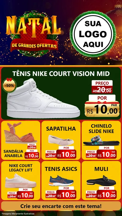 Modelo de Rede Social para Stories com o tema Natal de Grandes Ofertas para Calçados