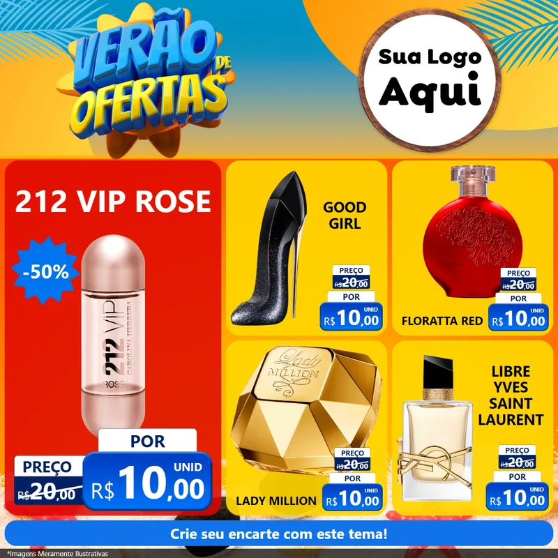 Modelo de Rede Social para Feed Facebook com o tema Verão de Ofertas para Perfumes