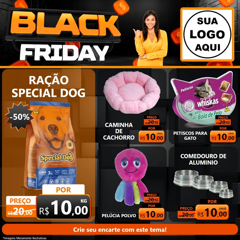 Modelo de Rede Social para Feed Facebook com o tema Black Friday para Pet Shop
