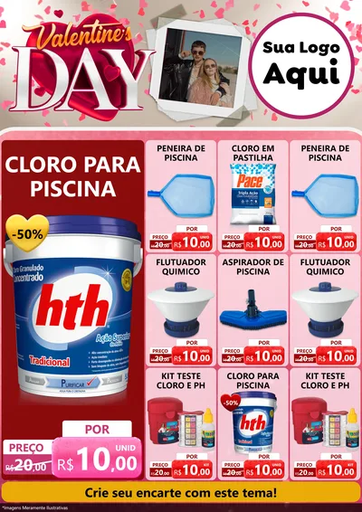 Modelo de Encarte para Encarte A4 Vertical com o tema Valentine's Day para Produtos para Piscina