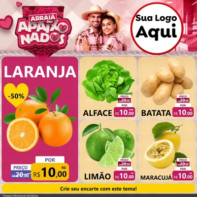 Modelo de Rede Social para Feed Facebook com o tema Arraiá dos Apaixonados - Junina para Hortifrúti
