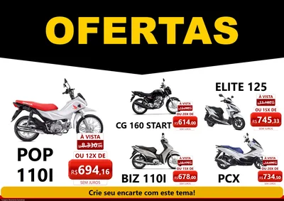 Modelo de Encarte para Encarte A4 Horizontal com o tema Ofertas Preto e Vermelho Cartaz para Concessionaria de Motos