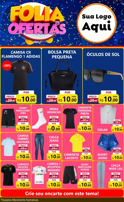 Modelo de Encarte para Encarte Grande com o tema Folia de Ofertas para Roupas e acessórios