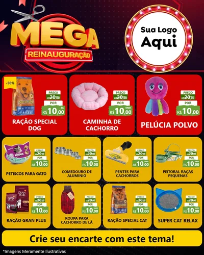 Modelo de Rede Social para Feed Instagram com o tema Mega Reinauguração para Pet Shop