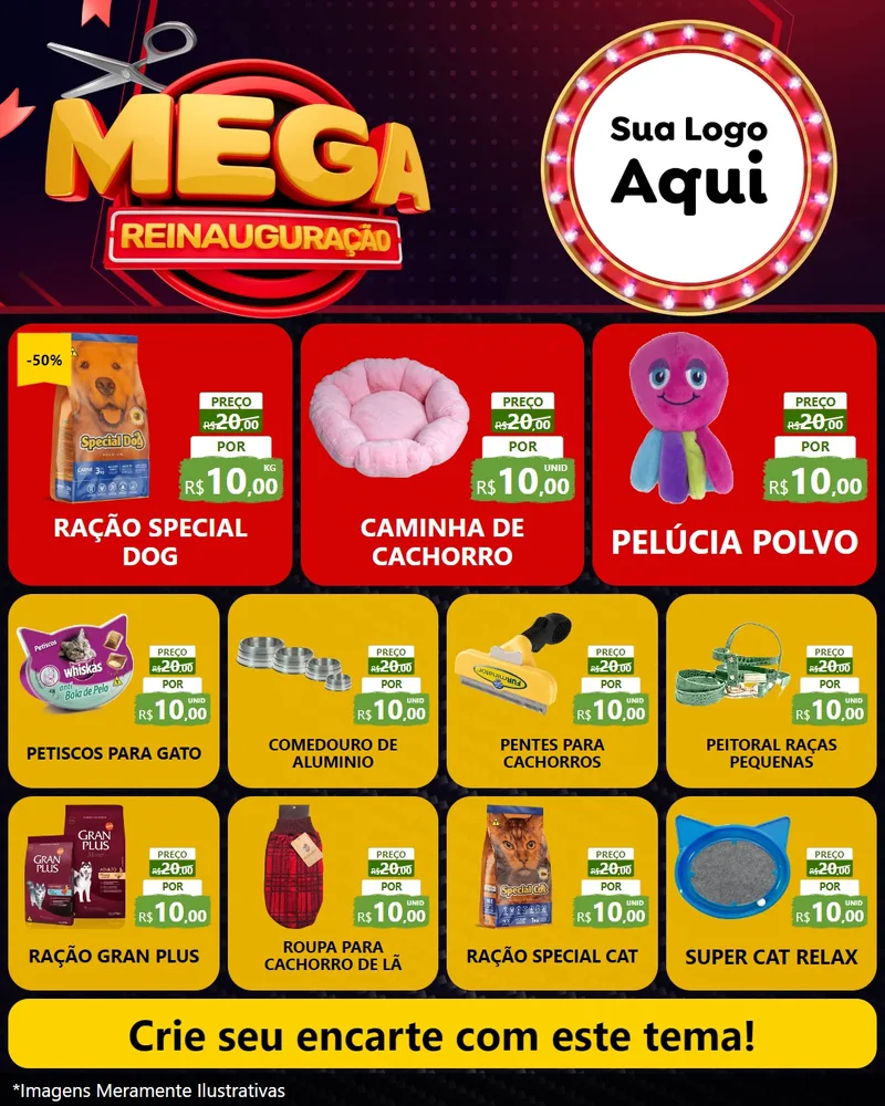 Modelo de Rede Social para Feed Instagram com o tema Mega Reinauguração para Pet Shop