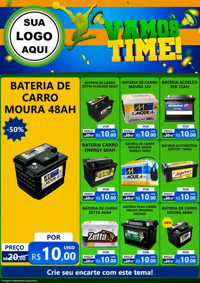 Modelo de Encarte para Encarte A4 Vertical com o tema Vamos Time! para Baterias Elétricas