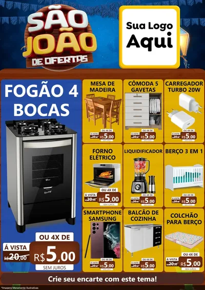 Modelo de Encarte para Encarte A4 Vertical com o tema São João Ofertas Imbatíveis! - Junina para Móveis e Eletro