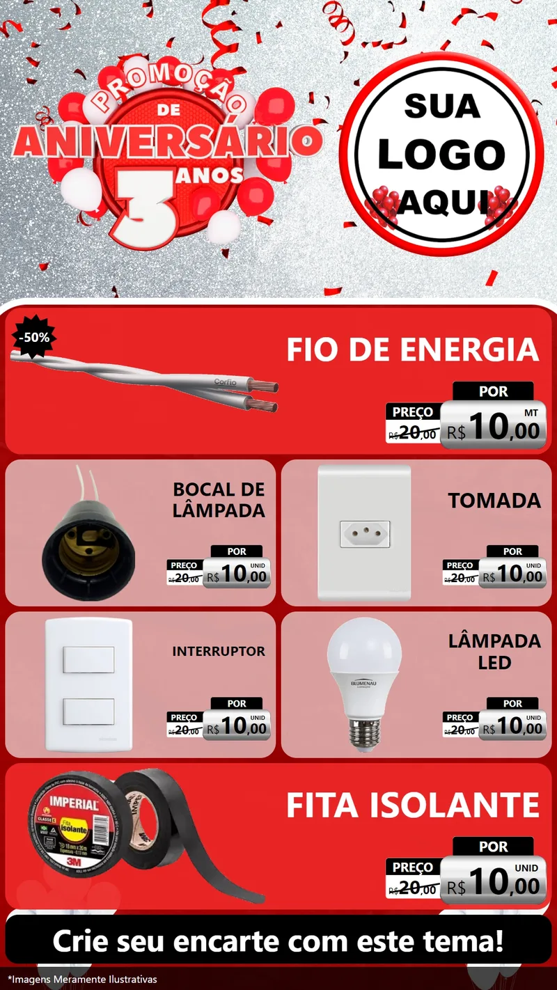 Modelo de TV para TV Vertical com o tema Promoção de Aniversário - 3 Anos para Materiais Elétricos