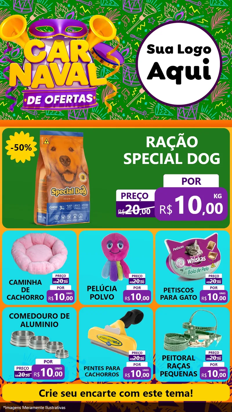 Modelo de Rede Social para Stories com o tema Carnaval de Ofertas para Pet Shop