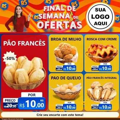 Modelo de Rede Social para Feed Facebook com o tema Final de Semana de Ofertas para Padaria