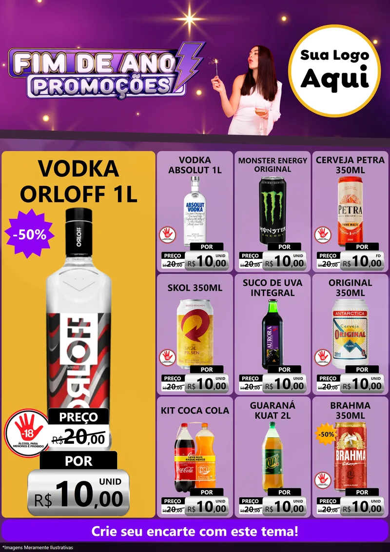 Modelo de Encarte para Encarte A4 Vertical com o tema Fim de Ano Promoções para Distribuidora de bebidas