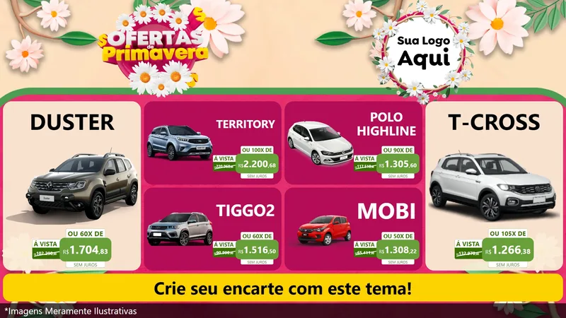 Modelo de TV para TV Horizontal com o tema Ofertas de Primavera para Concessionaria de Carros