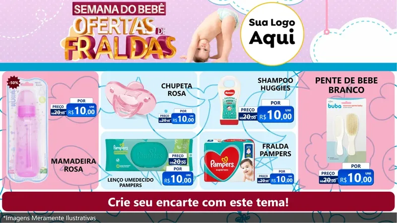 Modelo de TV para TV Horizontal com o tema Semana do Bebê - Ofertas de Fraldas para Bebês