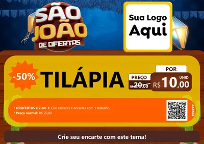 Modelo de Cartaz para Cartaz A4 Horizontal com o tema São João Ofertas Imbatíveis! - Junina para Peixaria