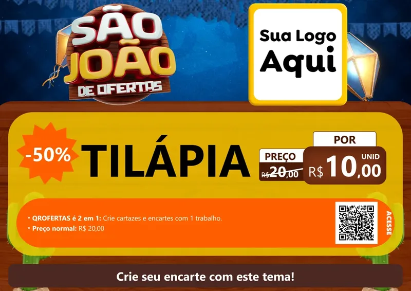 Modelo de Cartaz para Cartaz A4 Horizontal com o tema São João Ofertas Imbatíveis! - Junina para Peixaria