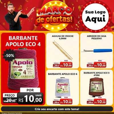 Modelo de Rede Social para Feed Facebook com o tema Março de Ofertas! para Armarinho e Aviamentos