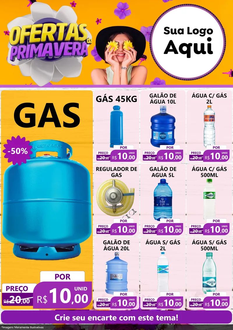Modelo de Encarte para Encarte A4 Vertical com o tema Ofertas Da Primavera para Água e gás