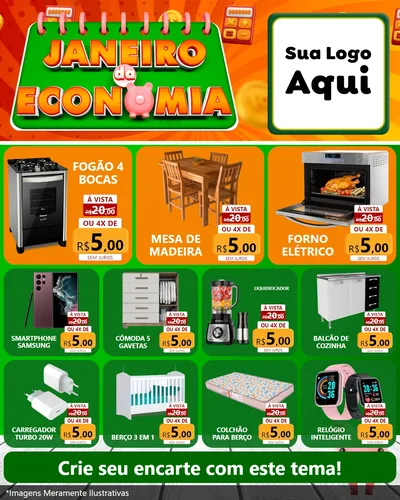 Modelo de Rede Social para Feed Instagram com o tema Janeiro da Economia para Móveis e Eletro