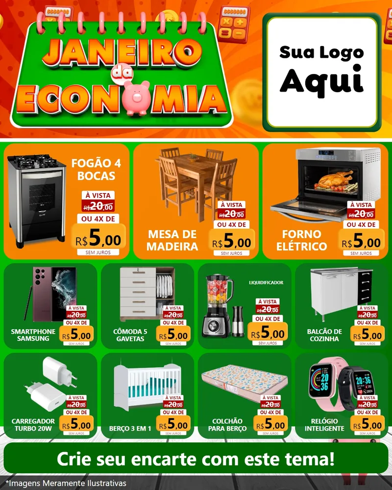 Modelo de Rede Social para Feed Instagram com o tema Janeiro da Economia para Móveis e Eletro