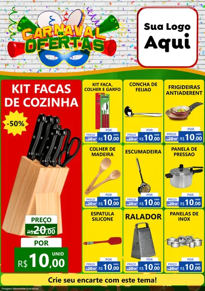 Modelo de Encarte para Encarte A4 Vertical com o tema Carnaval de Ofertas para Utilidades Domésticas