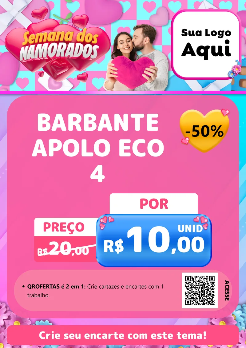 Modelo de Cartaz para Cartaz A4 Vertical com o tema Semana dos Namorados para Armarinho e Aviamentos