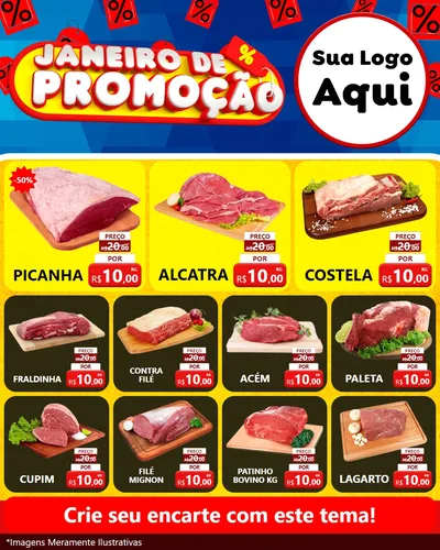 Modelo de Rede Social para Feed Instagram com o tema Janeiro de Promoção para Açougue