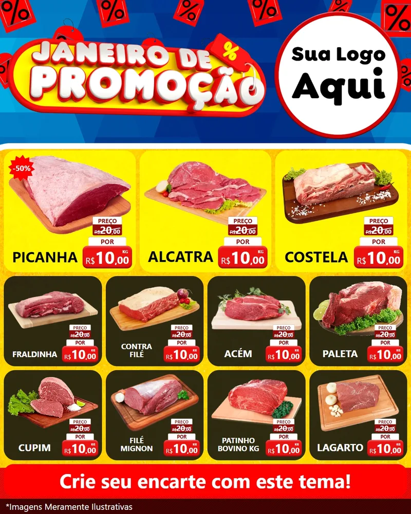 Modelo de Rede Social para Feed Instagram com o tema Janeiro de Promoção para Açougue