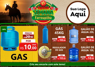Modelo de Encarte para Encarte A4 Horizontal com o tema Especial Semana Farroupilha para Água e gás