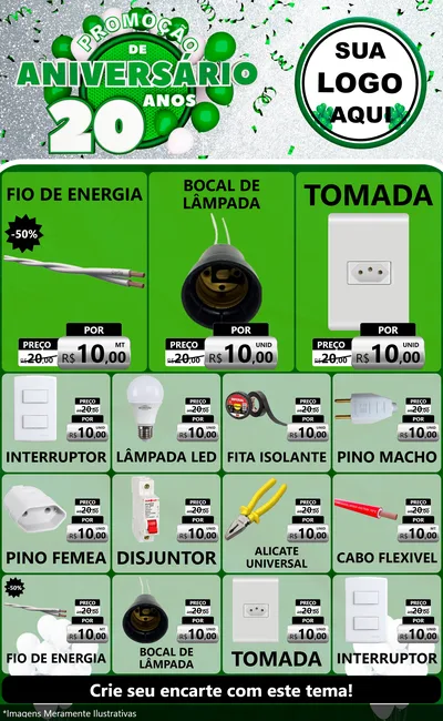Modelo de Encarte para Encarte Grande com o tema Promoção de Aniversário - 20 Anos para Materiais Elétricos