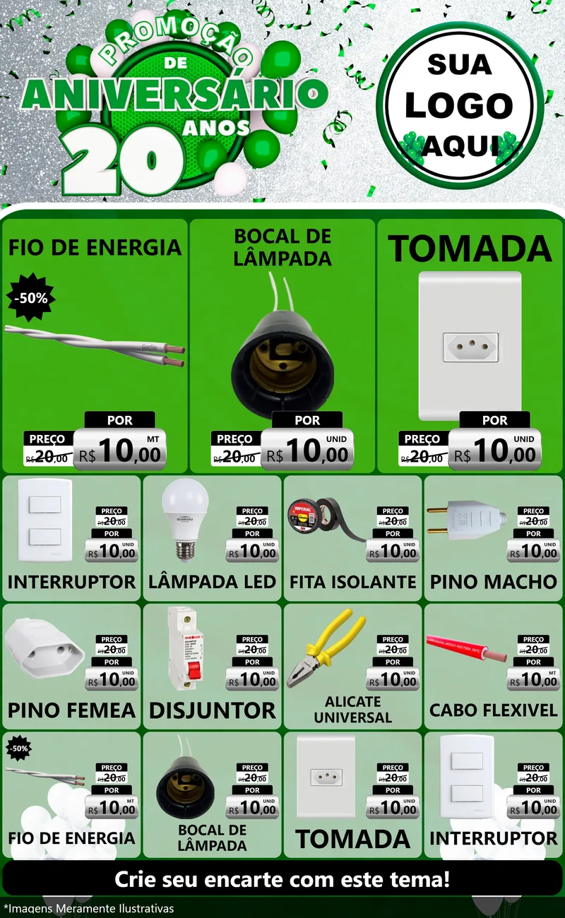 Modelo de Encarte para Encarte Grande com o tema Promoção de Aniversário - 20 Anos para Materiais Elétricos