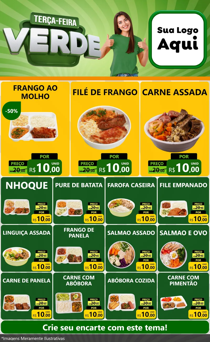 Modelo de Encarte para Encarte Grande com o tema Terça - Feira Verde para Restaurante