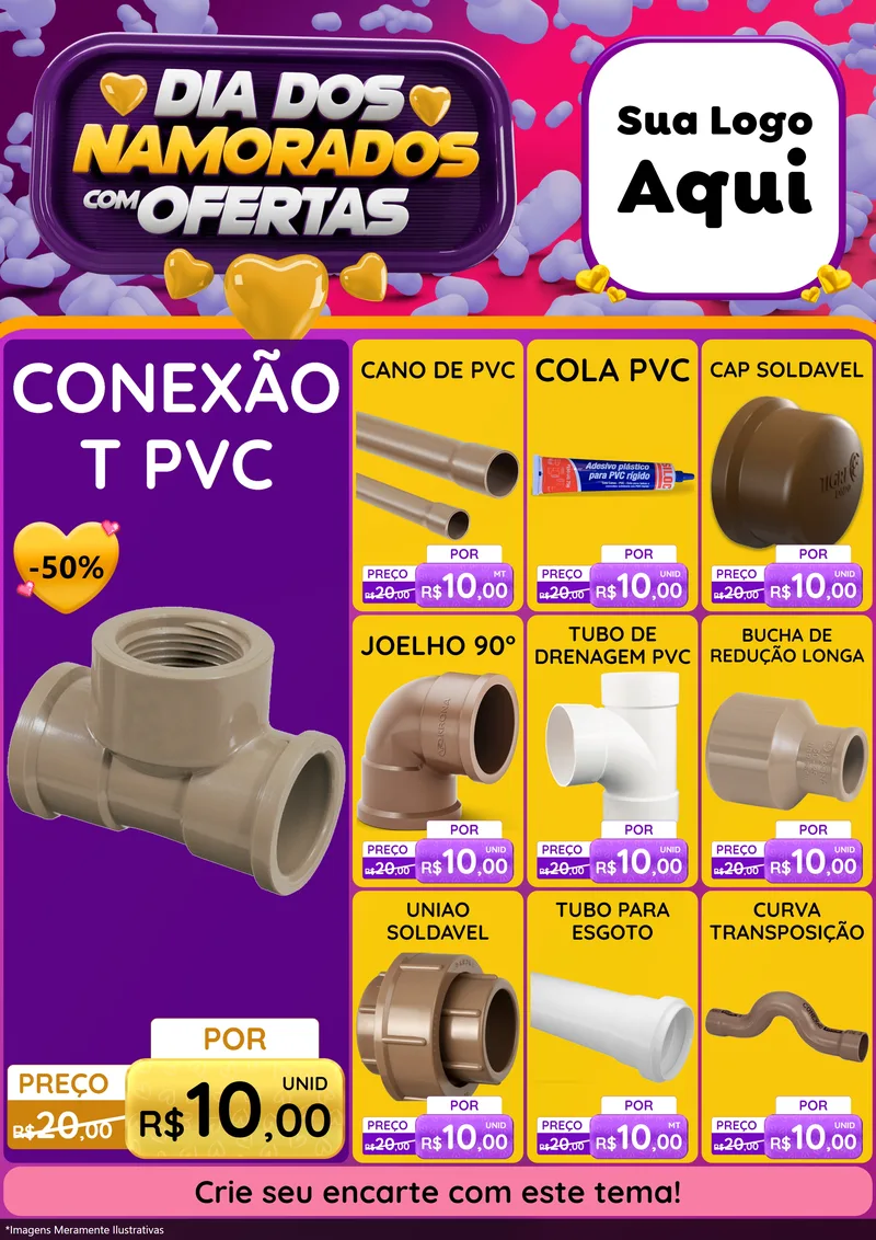 Modelo de Encarte para Encarte A4 Vertical com o tema Dia Dos Namorados Com Ofertas para Tubos e conexões