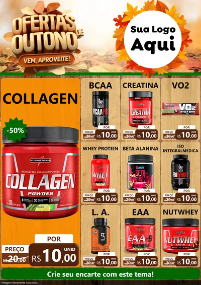 Modelo de Encarte para Encarte A4 Vertical com o tema Ofertas de Outono - Vem, Aproveite! para Suplementos alimentares
