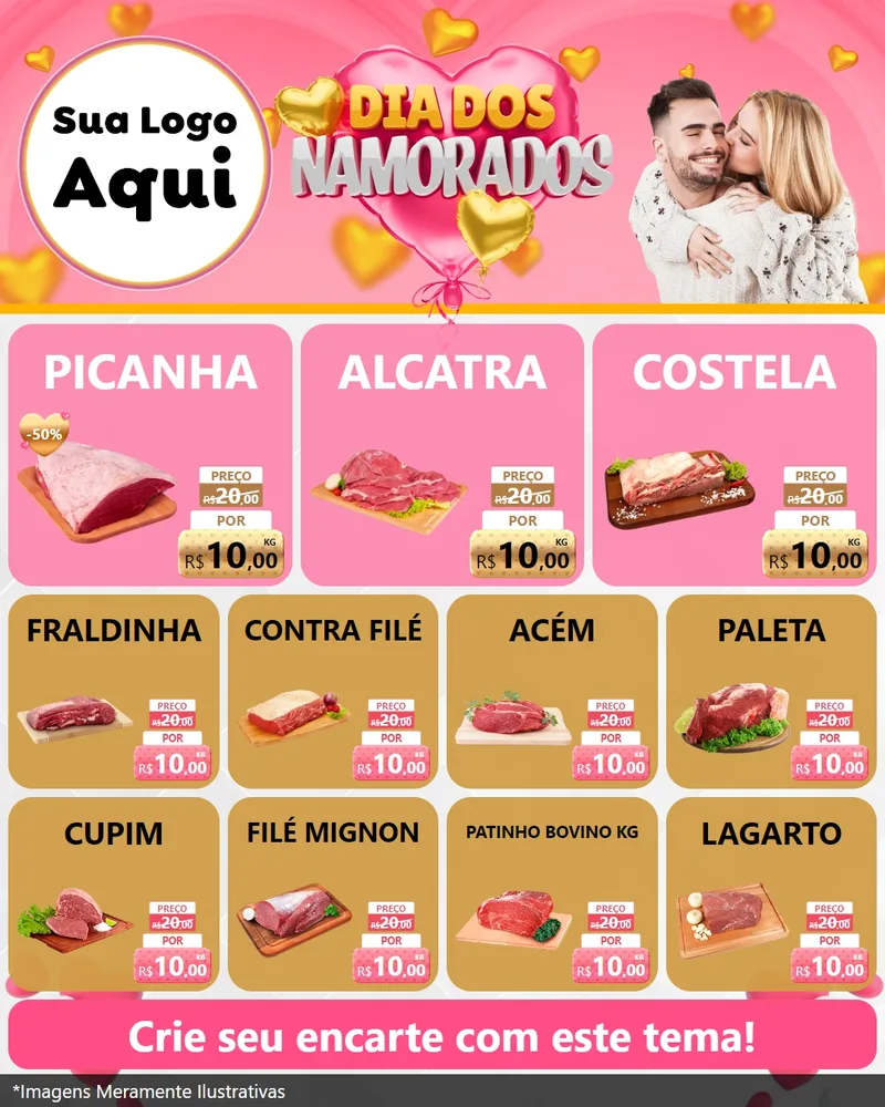 Modelo de Rede Social para Feed Instagram com o tema Dia dos Namorados para Açougue