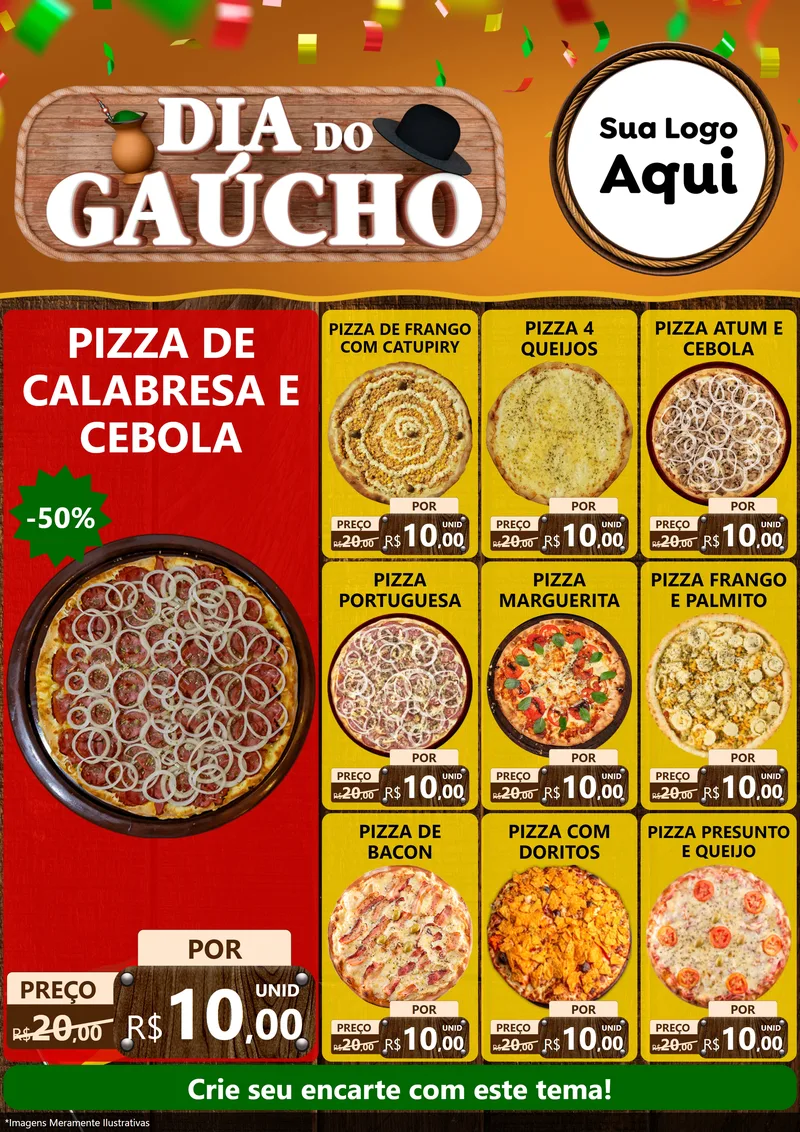 Modelo de Encarte para Encarte A4 Vertical com o tema Dia do Gaúcho para Pizzaria