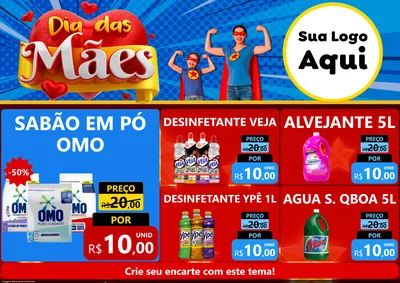 Modelo de Encarte para Encarte A4 Horizontal com o tema Dia das Mães para Produtos de Limpeza