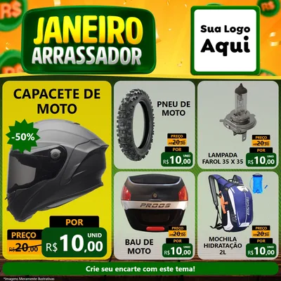 Modelo de Rede Social para Feed Facebook com o tema Janeiro Arrasador para Moto peças