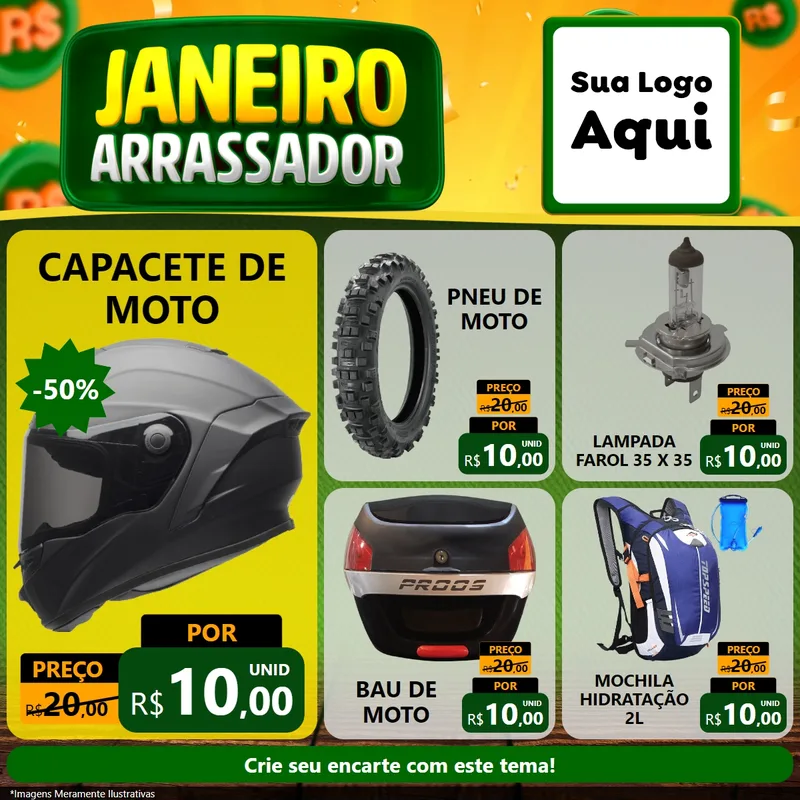 Modelo de Rede Social para Feed Facebook com o tema Janeiro Arrasador para Moto peças