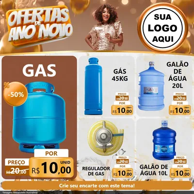 Modelo de Rede Social para Feed Facebook com o tema Ofertas de Ano Novo para Água e gás