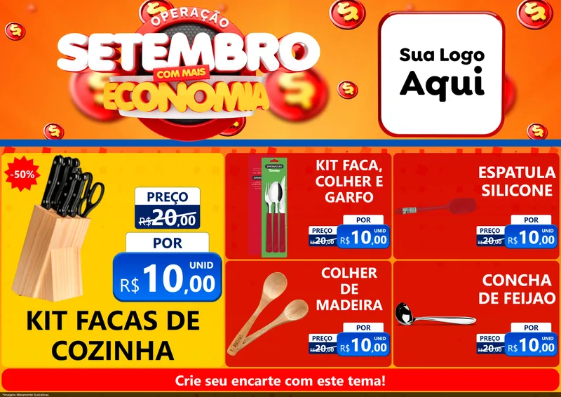 Modelo de Encarte para Encarte A4 Horizontal com o tema Operação Setembro Com Muita Economia para Utilidades Domésticas
