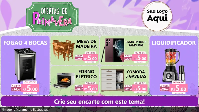 Modelo de TV para TV Horizontal com o tema Ofertas de Primavera para Móveis e Eletro