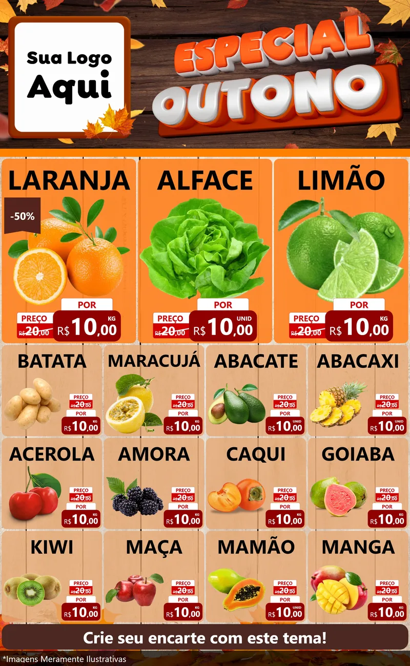 Modelo de Encarte para Encarte Grande com o tema Especial Outono para Hortifrúti