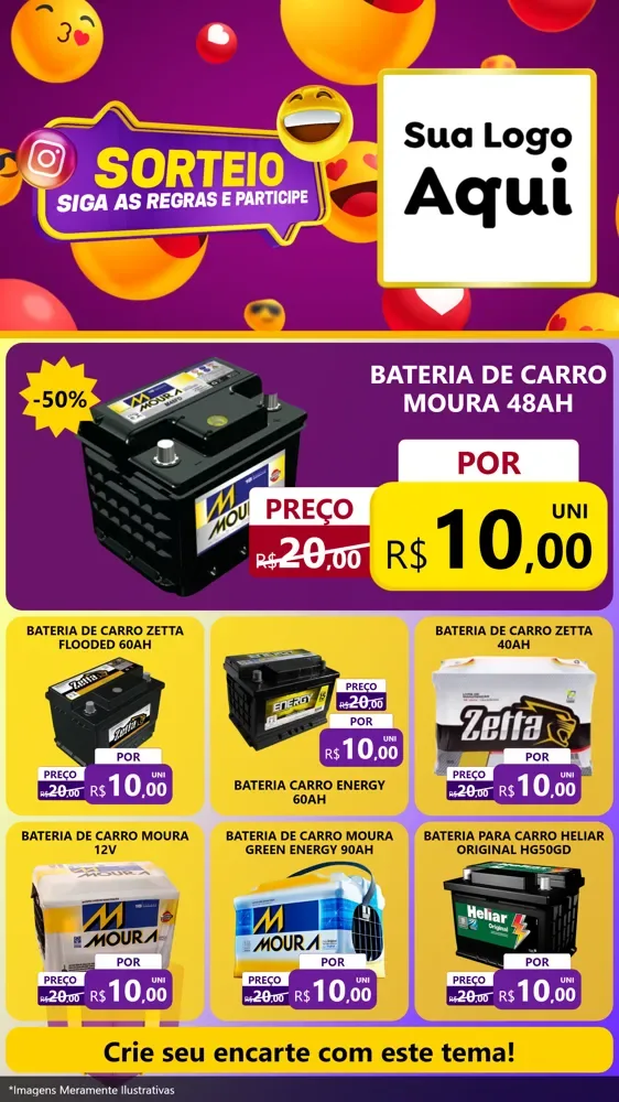 Modelo de Rede Social para Stories com o tema Sorteio para Baterias Elétricas