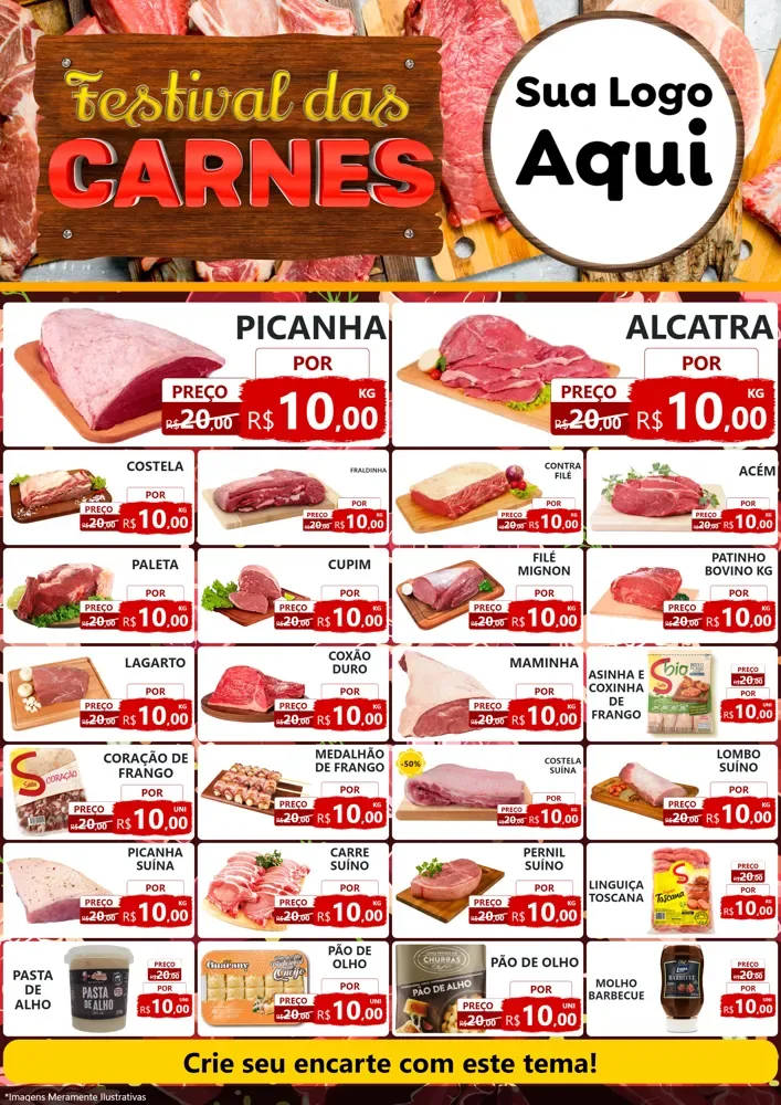 Modelo de Encarte para Encarte A4 Vertical com o tema Festival das Carnes para Açougue