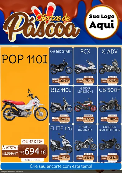 Modelo de Encarte para Encarte A4 Vertical com o tema Ofertas de Páscoa para Concessionaria de Motos