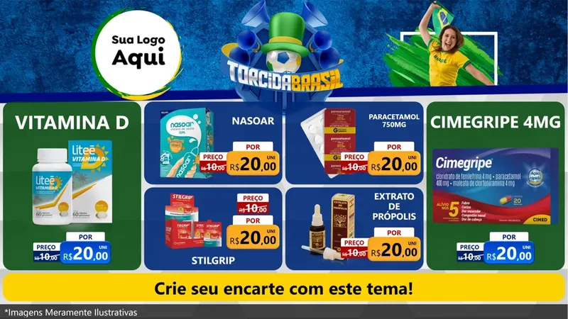 Modelo de TV para TV Horizontal com o tema Torcida Brasil - Copa para Farmácia